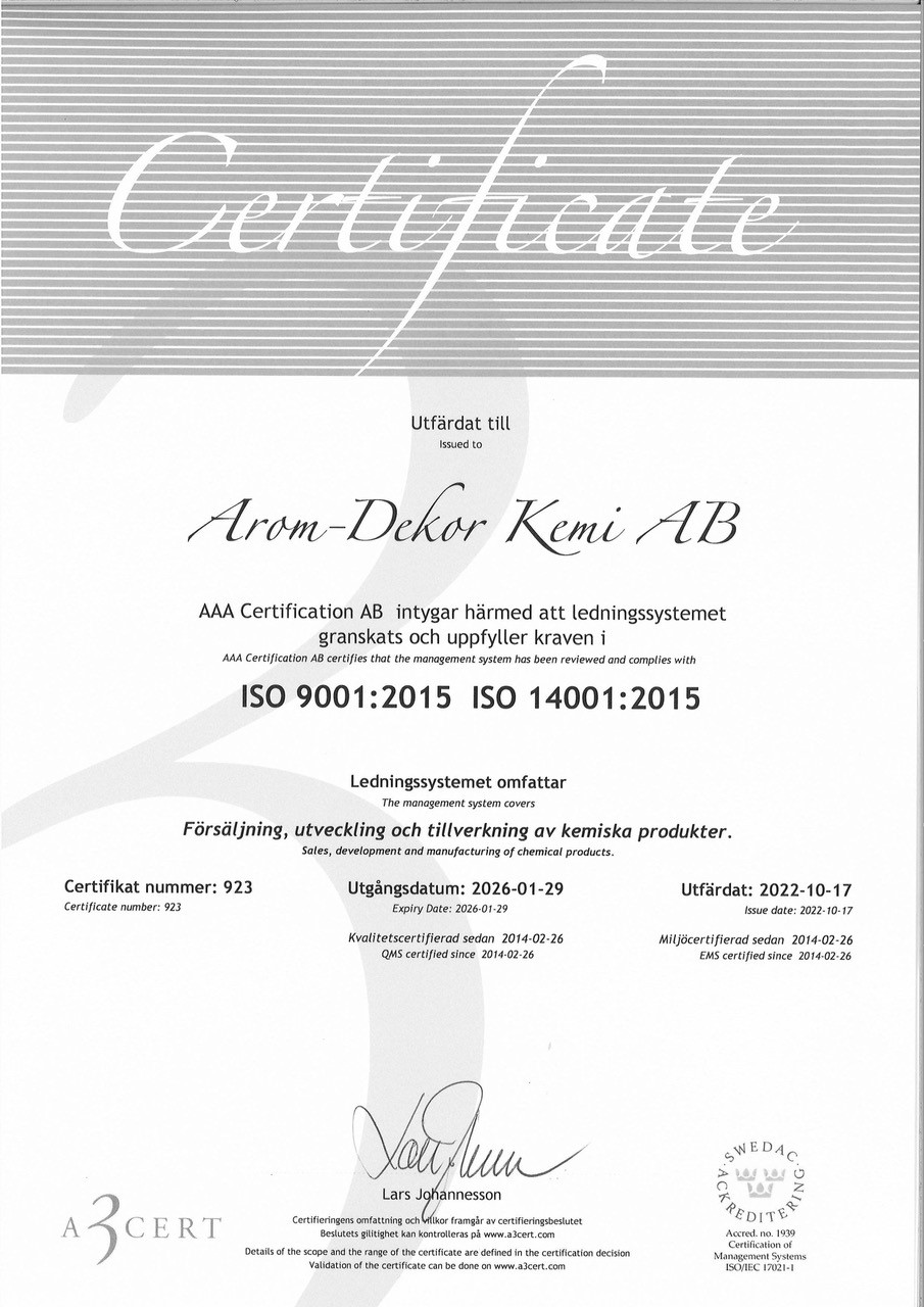 ISO Certifikat för ISO 9001 och 14001